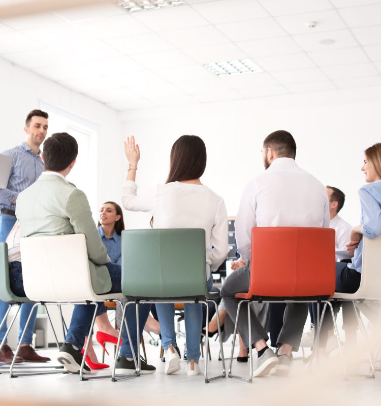 Young people having business training in office